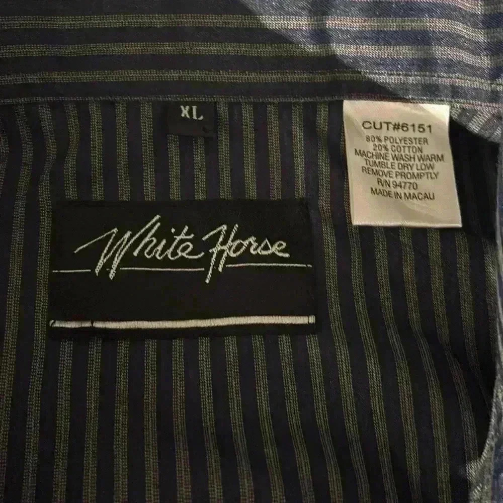 Western Shirt White Horse Short Sleeve brown and navy with pearl snap buttons XL - Picture 3 of 3